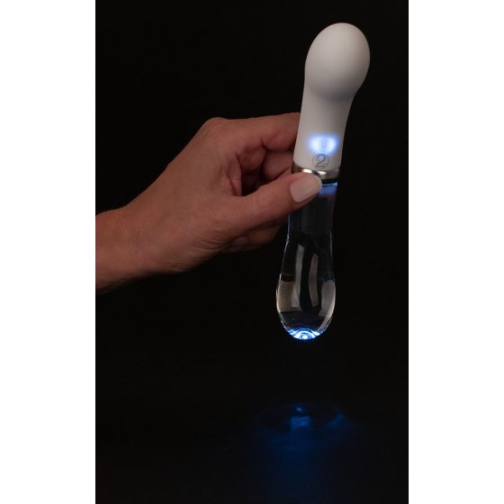 Vibratore LED in Silicone e Vetro Liaison" - Ricaricabile per Punto G (Trasparente-Bianco)"