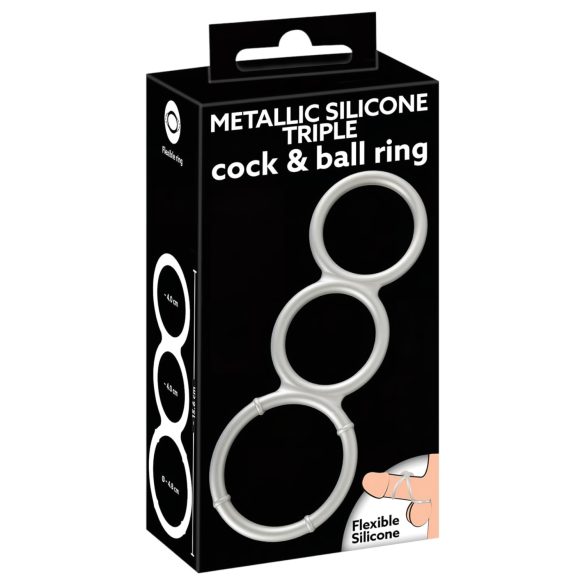 You2Toys - Anello triplo in silicone per pene e testicoli (argento)