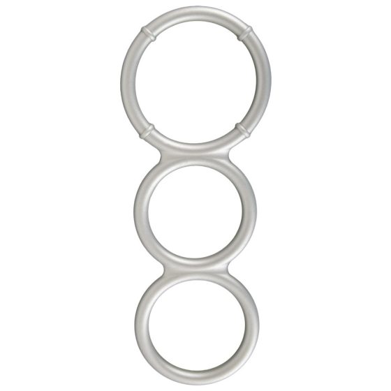 Anello fallico e testicolare triplo in silicone effetto metallico You2Toys (argento)