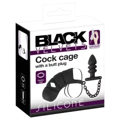   Black Velvets - gabbia peniena in silicone con plug anale (nera)