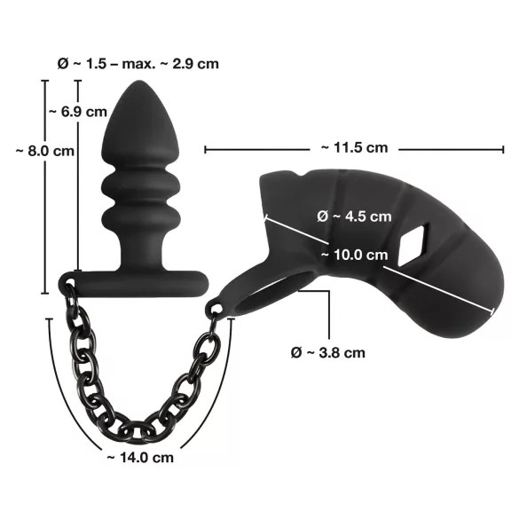 Black Velvets - gabbia pene in silicone con plug anale - nero