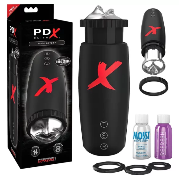 PDX Moto Bator - masturbatore automatico succhiante con labbra mobili - nero