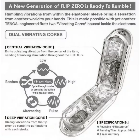 TENGA Flip Zero - masturbatore vibrante - bianco