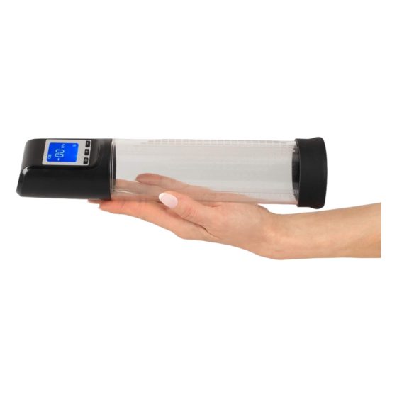 Pompa per Pene Automatica Mister Boner con Display Digitale e Batteria Integrata (Trasparente-Nera)