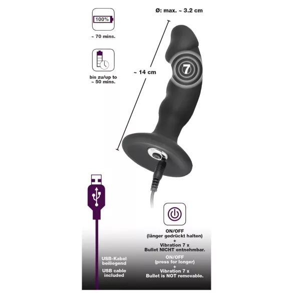 Black Velvets - vibratore anale con pene ricaricabile - silicone nero