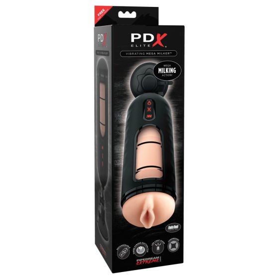 PDX Elite Mega Milker - masturbatore per figa con testa di pene vibrante (nero)
