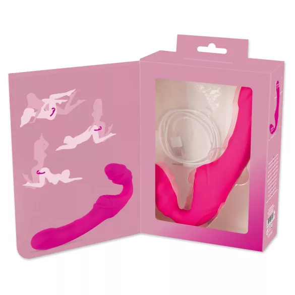 Double2Teaser - vibratore strap-on senza cintura - silicone rosa