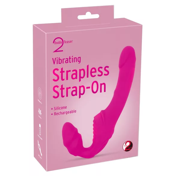 Double2Teaser - vibratore strap-on senza cintura - silicone rosa