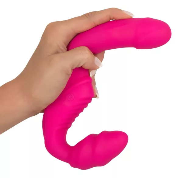 Double2Teaser - vibratore strap-on senza cintura - silicone rosa