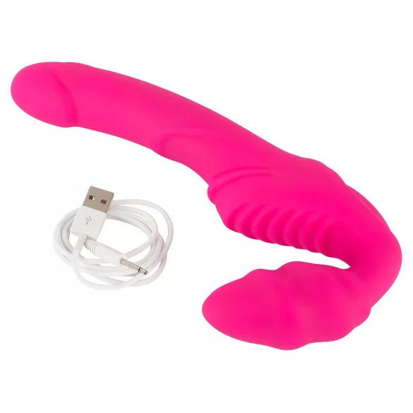 Double2Teaser - vibratore strap-on senza cintura - silicone rosa