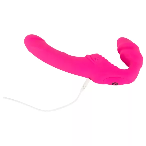 Double2Teaser - vibratore strap-on senza cintura - silicone rosa