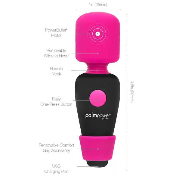 PalmPower - mini vibratore massaggiante wand - rosa/nero