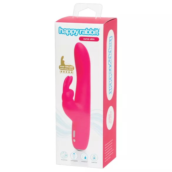 Happyrabbit Curve Slim - vibratore rabbit impermeabile con braccio clitoride (rosa)