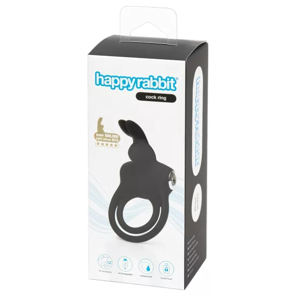 Happyrabbit Cock - anello pene e testicoli impermeabile ricaricabile nero