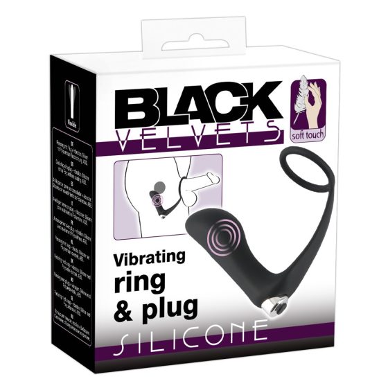 Velluto Nero - Vibratore anale in silicone con anello penico ricaricabile (nero)