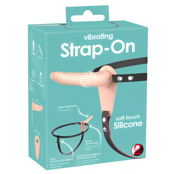 You2Toys - strap-on vibratore ricaricabile - dildo realistico color carne
