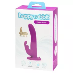   Happyrabbit Strap-On - vibratore strap-on con coniglietto e braccio clitorideo (viola)