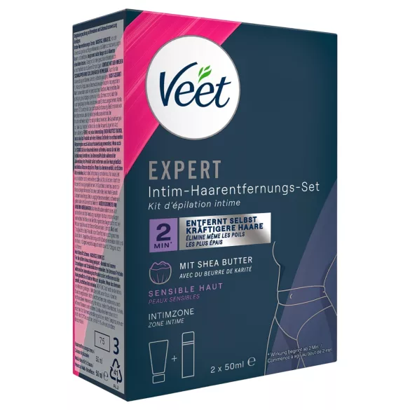 Veet - crema depilatoria intima e mousse idratante per donne (2×50 ml)