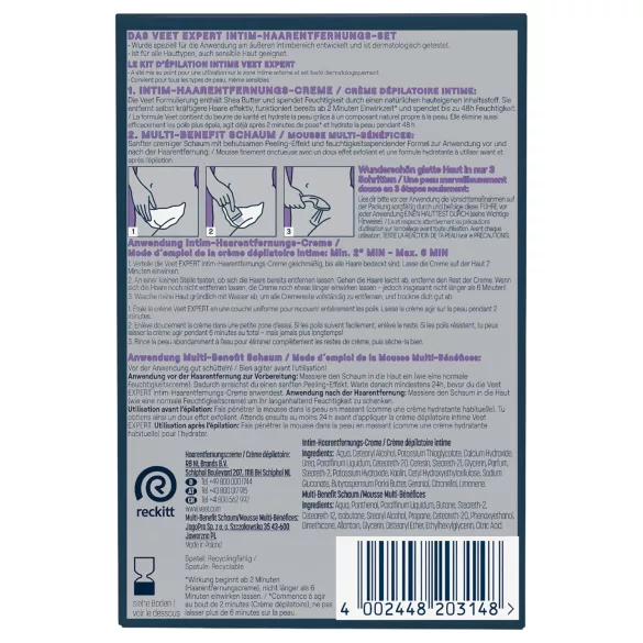 Veet - crema depilatoria intima e mousse idratante per donne (2×50 ml)