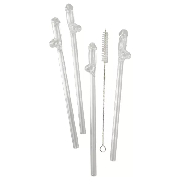Straw Willy - cannucce con pene - plastica trasparente - 4 pezzi