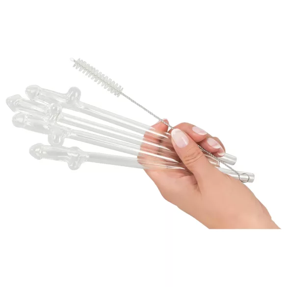 Straw Willy - cannucce con pene - plastica trasparente - 4 pezzi