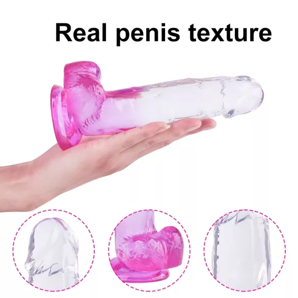 Sunfo - dildo realistico con testicoli e ventosa - 22cm trasparente viola
