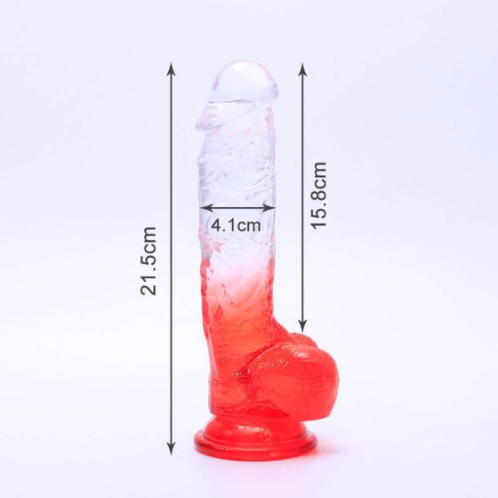 Dildo realistico con ventosa e testicoli - 21cm (trasparente-rosso)