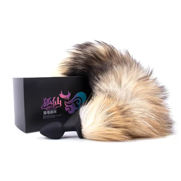 Sunfo - plug anale in silicone con coda di volpe - nero rosso