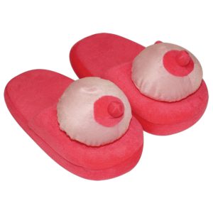 Pantofole in peluche rosa a forma di seno
