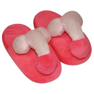 Pantofole in peluche rosa a forma di pene