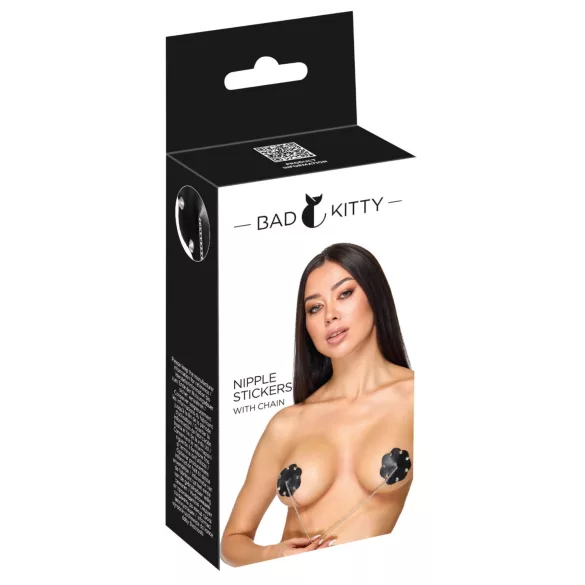 Bad Kitty - adesivi per capezzoli con borchie e catena (neri)