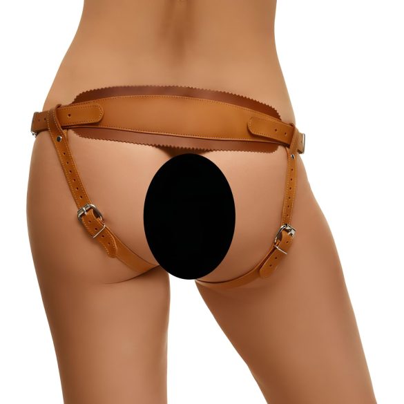 ZADO - slip in pelle per strap-on - marrone - XXL