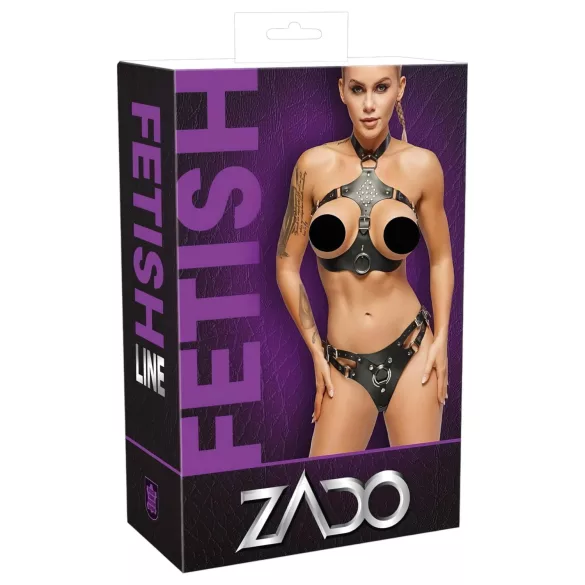 ZADO - set in pelle con slip strap-on (nero)