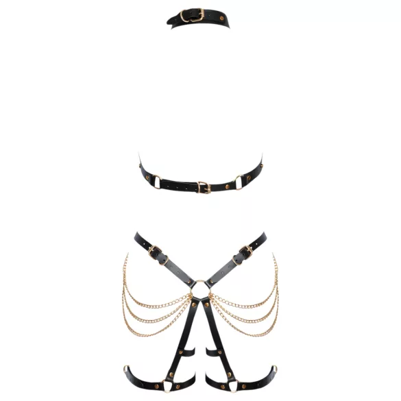 ZADO - Set imbracatura in pelle 2 pezzi (nero-oro)