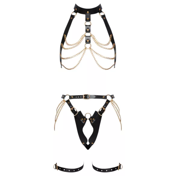 ZADO - Set imbracatura in pelle 2 pezzi (nero-oro)