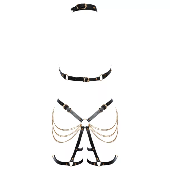 ZADO - Set imbracatura in pelle 2 pezzi (nero-oro)
