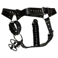 ZADO - tanga in pelle con dildo e 3 anelli fallici - L/XL