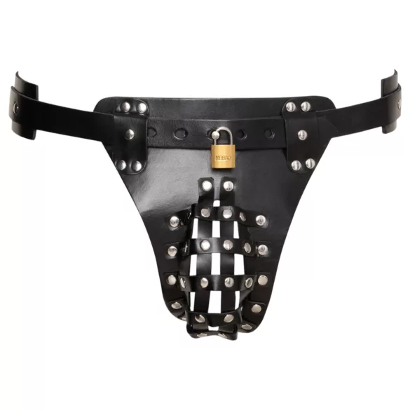 ZADO - perizoma cintura di castità in pelle nera con 2 lucchetti (S-2XL)