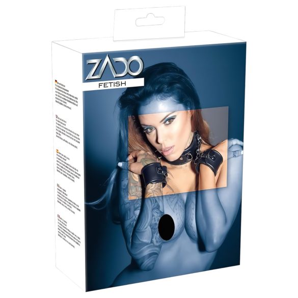ZADO - Collare di cuoio con manette (nero)