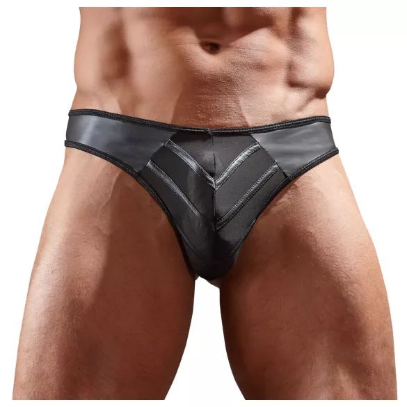 tanga uomo lucido - inserto trasparente - nero - L