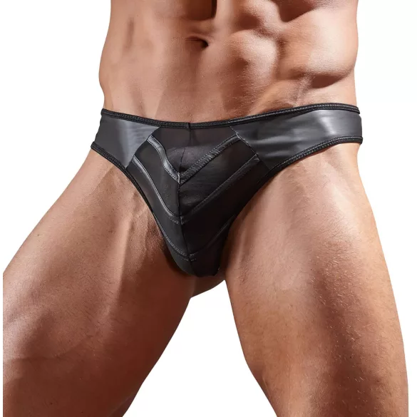 tanga uomo lucido - inserto trasparente - nero - XL