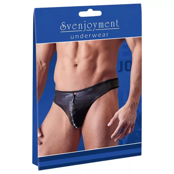 Svenjoyment - tanga uomo lucido con strass e zip - nero
