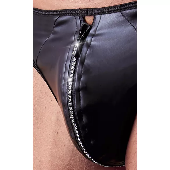 Svenjoyment - tanga uomo lucido con strass e zip - nero - L