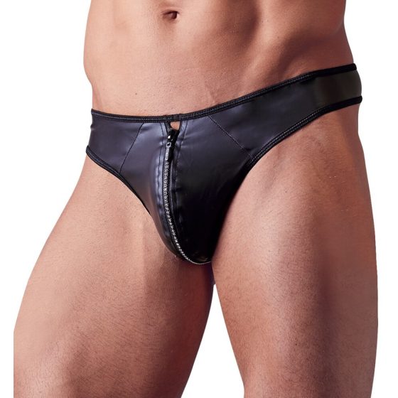 Tanga maschile sexy con cerniera decorata con strass (nero) - XL