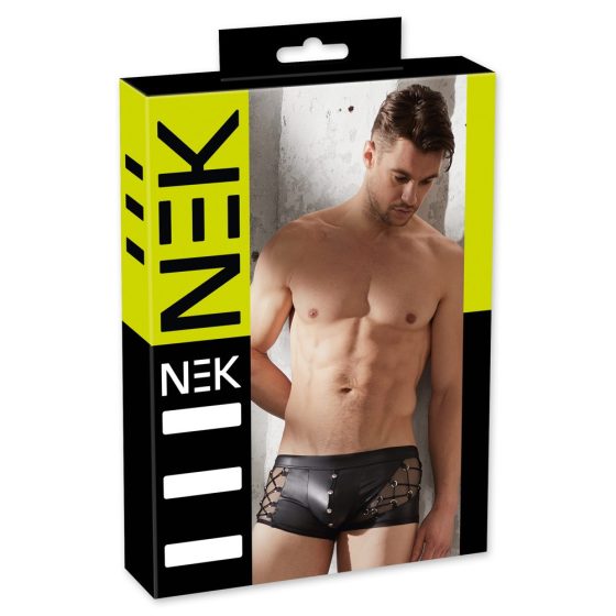 Boxer trasparente sexy con lacci e apertura a bottoni NEK (nero) - M