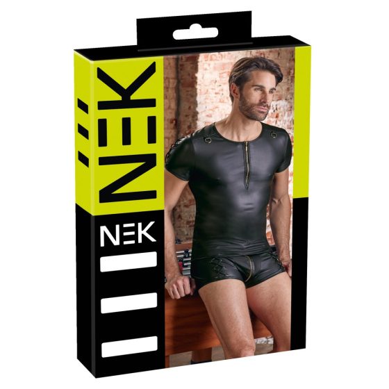 Maglia uomo nera a maniche corte con dettagli metallici e lacci - NEK - XL
