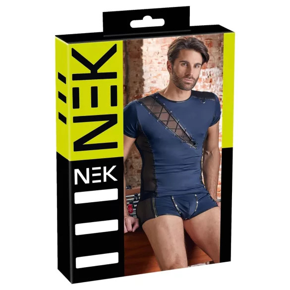 NEK - maglia uomo trasparente con lacci e inserti rete - nero/blu