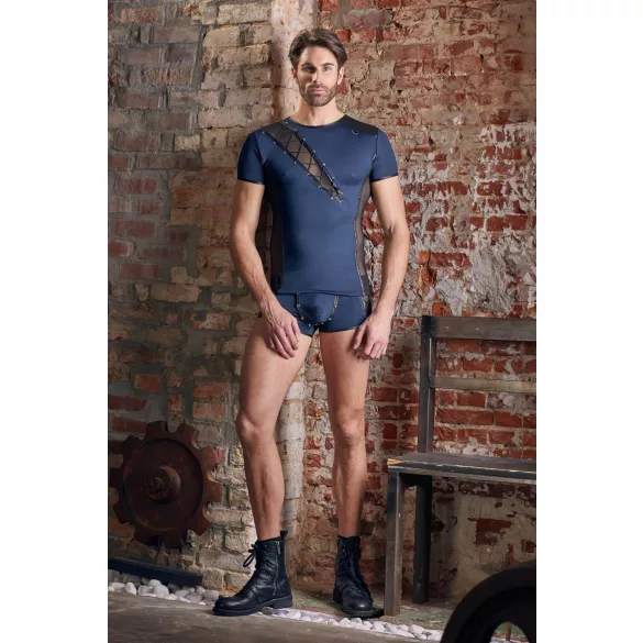 NEK - maglia uomo trasparente con lacci e inserti rete - nero/blu