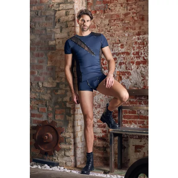 NEK - maglia uomo trasparente con lacci e inserti rete - nero/blu