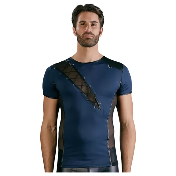 NEK - maglia uomo trasparente con lacci e inserti rete - nero/blu - M